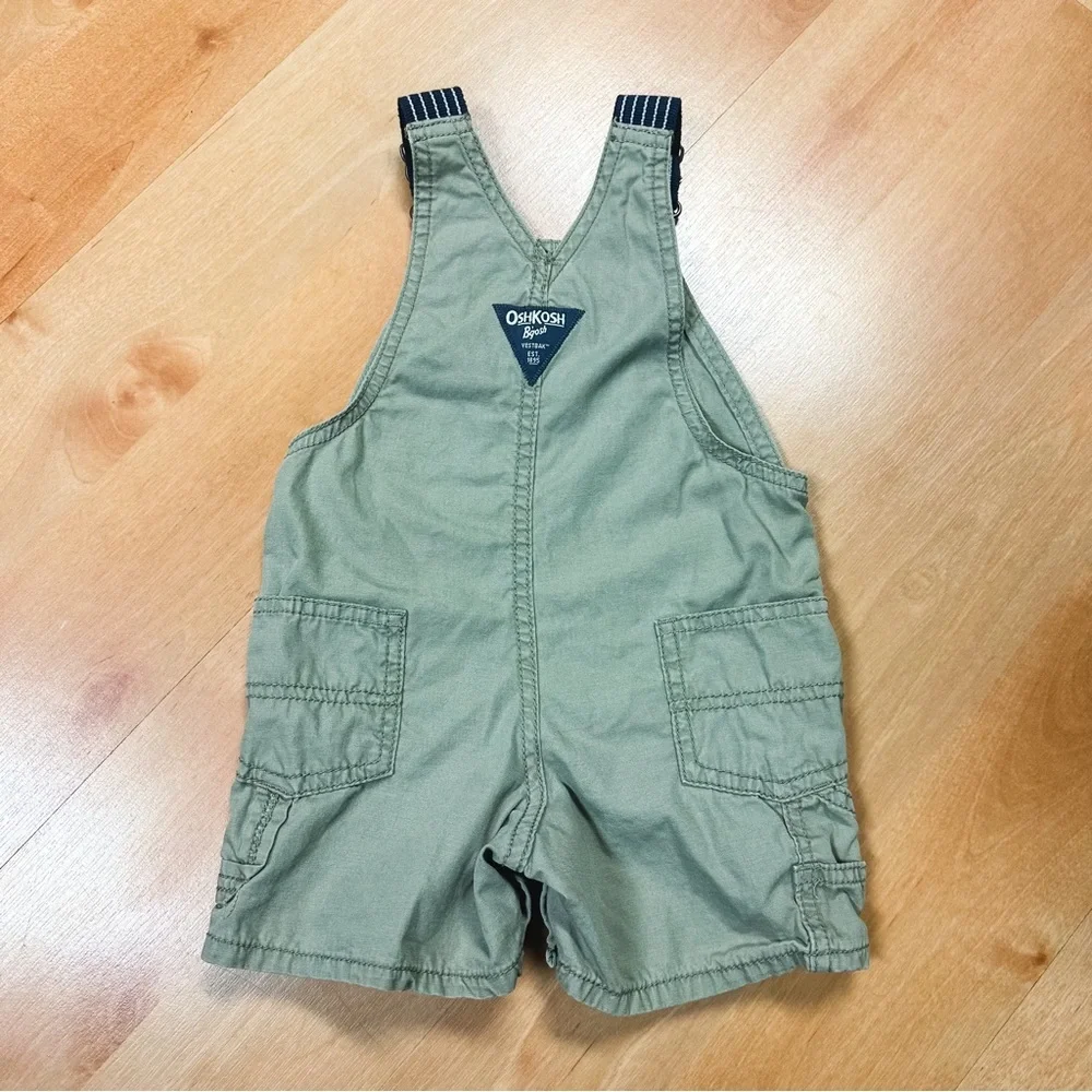 Oshkosh Olive Green & Navy Blue Polo Bodysuit & Overalls Outfit Size 12M